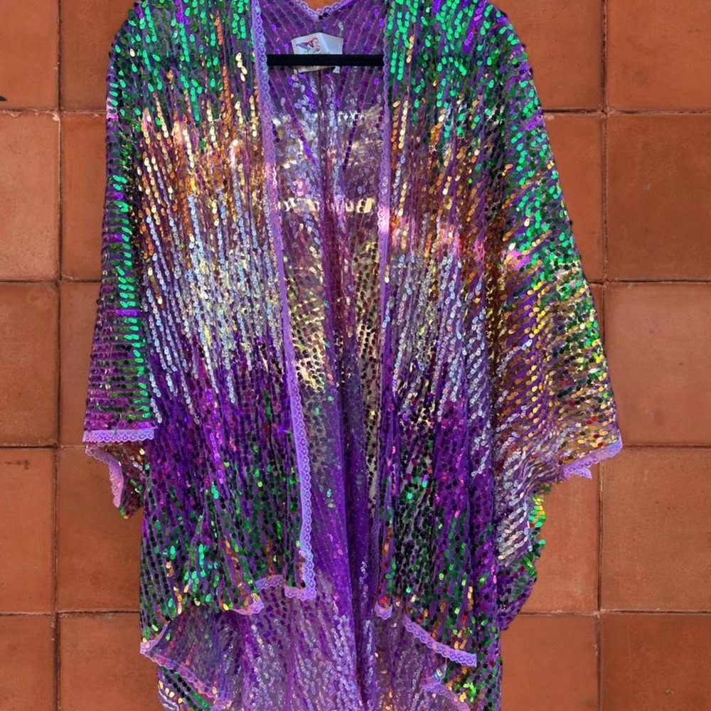 Sheer Mardi Gras/Halloween Sequin Kimono